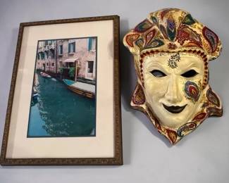 Venetian HandMade Papier Mache Mask  Framed Venice Photograph