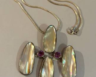 Sterling Silver  Mother Of Pearl Pendant Necklace by Marta Howell