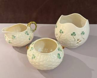 Belleek Creamer Sugar Bowl and Votive