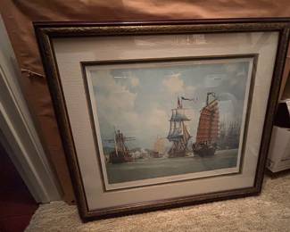 Large framed ship painting
