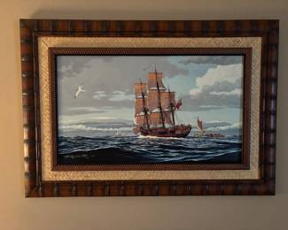 Large framed ship painting