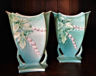Pair of Roseville Bleeding Heart /Blue/Circa 1940