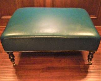 Forest Green Leather Ottoman