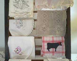 Vintage linen racks & linens 