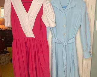 Vintage Women's Dresses - Pink and Blue Shirt Dress
