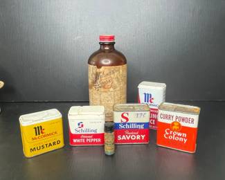 Vintage Spice Tins and Liquid Smoke Bottle Collection