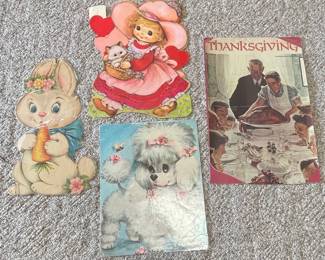 Vintage Valentine's Day and Thanksgiving Cutouts (Easter Bunny, Girl with Kitten, Poodle, Thanksgiving Scene)