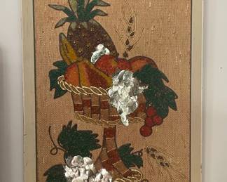 Vintage Textured Fruit Basket Wall Art with Sequins