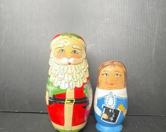 Hand-Painted Wooden Santa Claus and Schoolgirl Nesting Dolls