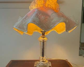 Victorian Style Crystal Boudoir Lamp with Frosted Glass Shade