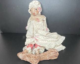 Vintage Bunny Rabbit Doll with Bonnet and Dress