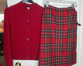 Glen Avon Pure New Wool Tartan Skirt and Red Wool Jacket Set