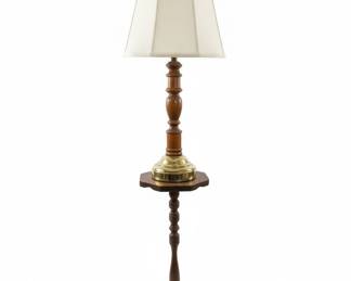 Vintage Wooden Floor Lamp with Octagonal Table