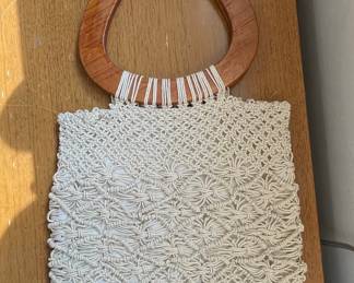 Macrame Handbag with Wooden Handle