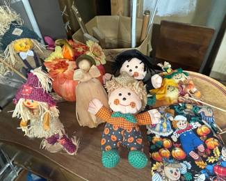 Fall Harvest Scarecrow and Corn Husk Doll Figurines
