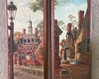 Colonial Street Scene Prints on Wood Plaques
