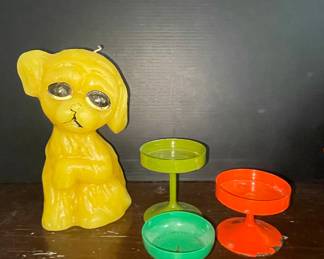 Vintage Big Eye Dog Candle with Plastic Candlesticks