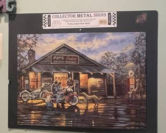 Dave Barnhouse "Pop's Indian Sales & Service" Lithographed Steel Metal Sign