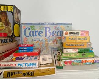Vintage Board Games and Educational Flash Cards Assortment