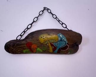 Vintage Hand-Painted Mushroom Driftwood Wall Art