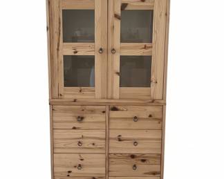 IKEA HEMNES Pine Glass-Door Cabinet with 6 Drawers