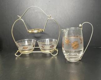 Libbey Golden Foliage Frosted Glass Pitcher and Condiment Set