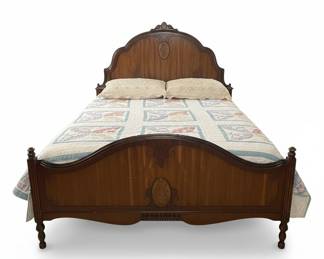 Vintage Carved Wood Bed with Mattress