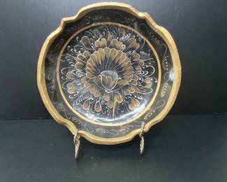 Vintage Painted Wood Plate 