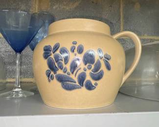 Pfaltzgraff Folk Art Stoneware Pitcher with Blue Floral Motif