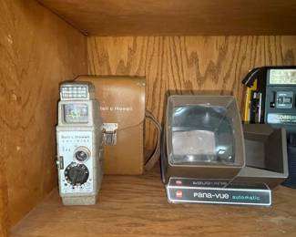 Bell & Howell One-Nine 8mm Movie Camera with Case and GAF Pana-Vue Automatic Slide Projector