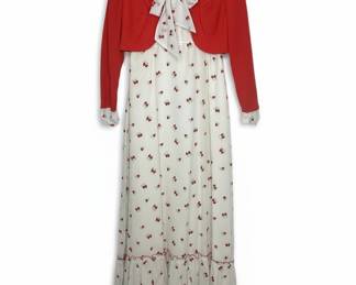 Vintage Prairie Style Strawberry Print Dress with Bolero Jacket