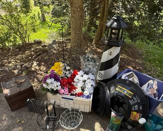 Decorative Lighthouse Lantern and Assorted Garden Items