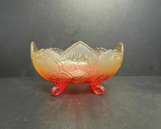 Vtg Glass Amberina Lombardi Footed Bowl