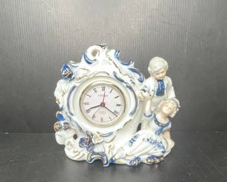 Vintage Linden Porcelain Figurine Clock with Dancing Couple