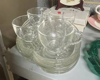 Vintage Federal Glass Homestead Snack Set Cups and Saucers