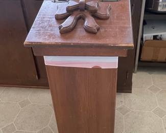Vintage Wooden Waste Bin with Carved Bow Detail