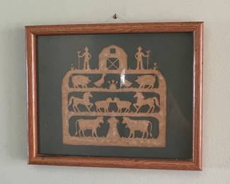 Framed Scherenschnitte Farm Scene Paper Cutting Art