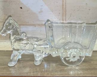Clear Glass Horse and Cart Candy Dish