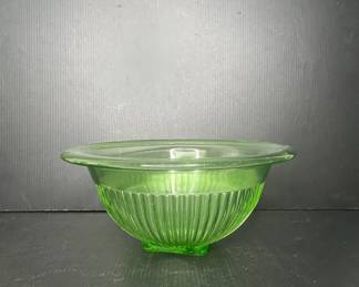 Vintage Uranium Glass Ribbed Mixing Bowl