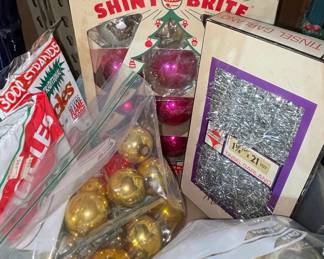 Vintage Shiny Brite Christmas Ornaments and Tinsel Garland