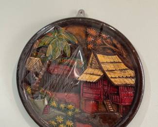 Round Tropical Village Relief Wall Plaque