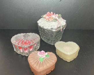 Assorted Heart-Shaped Glass Trinket Boxes