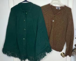 Amana Fine Quality Woolen Salesroom Cardigan and Green Knit Poncho