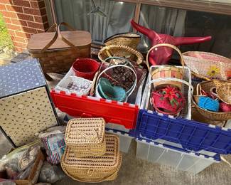 Assorted Wicker and Woven Baskets with Decorative Accents