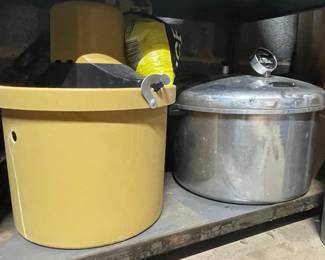 Vintage Presto Pressure Cooker Canner and Yellow Plastic Storage Pot