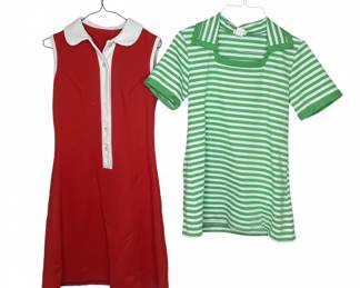 Vintage Sears J.B. Bazaar Red Shift Dress and Beelane Fashions Green Striped Top