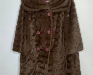 Vintage Faux Fur Coat with Pink Buttons
