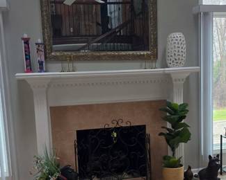 Fireplace Mantle, Floral, Candles, Vase, Mirror