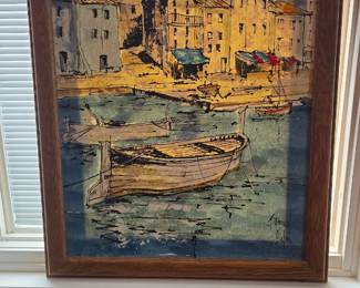Signed Boat City Scene