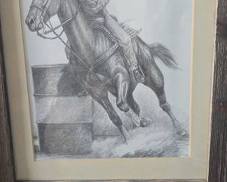 Very Nice Etching in Pencil of Horse